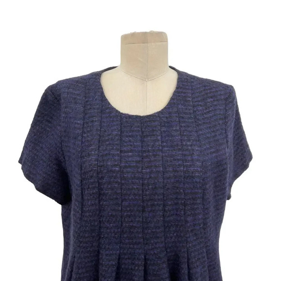 Anna Sui Swing Mod Dress Tweed Boucle Knit Short Sleeve Purple Black Size 12 - Picture 2 of 11